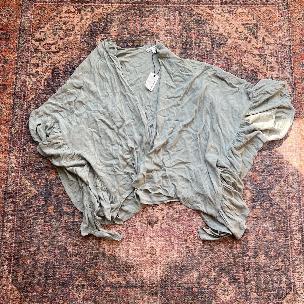 Sage Flowy Ruffle Kimono Cardigan from VICI
